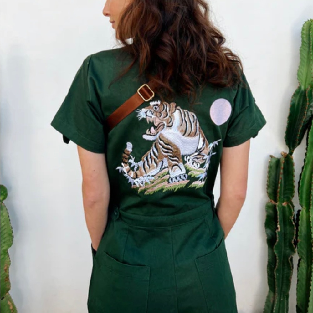 NWOT Rue Stiic Rising Sun Binteji Worksuit Jumpsuit Emerald Green XS